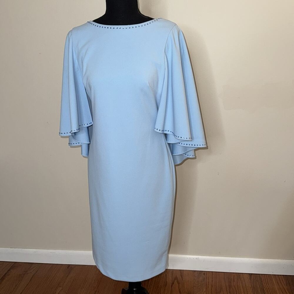 Calvin Klein Women's Cape Sheeth Flutter Sleeve Midi Dress Powder Blue Size 6